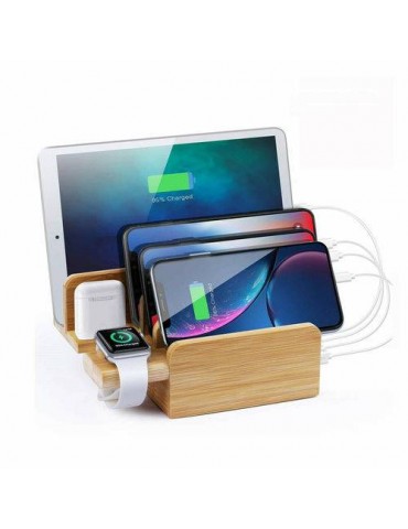 6 in 1 Multi-Device Charging Dock Wireless Charger Bamboo