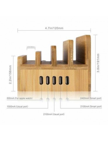 6 in 1 Multi-Device Charging Dock Wireless Charger Bamboo